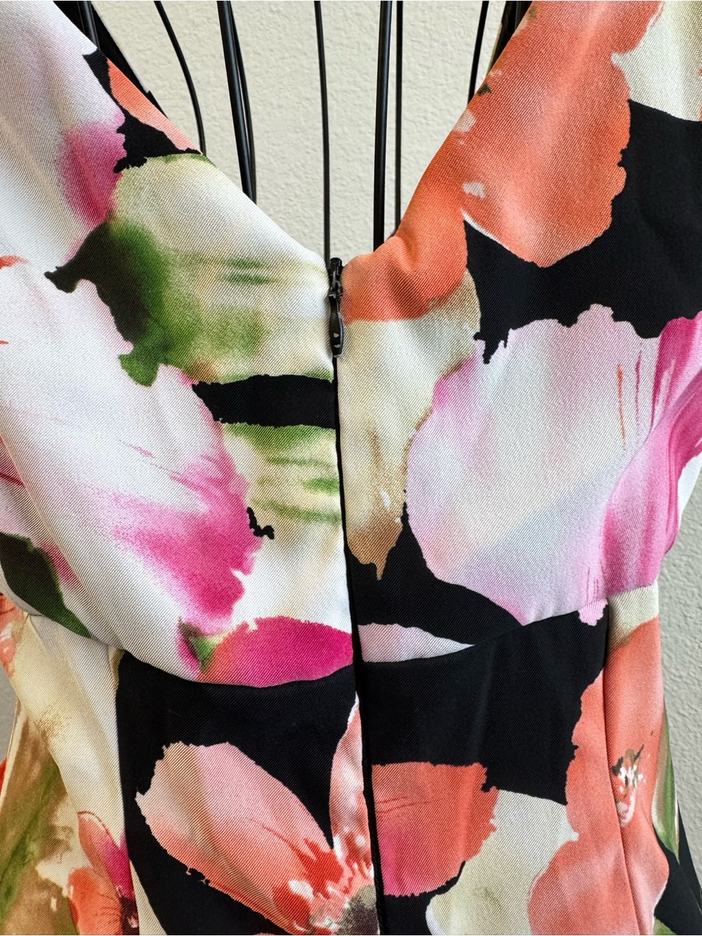 connected apparel Black Floral Mini Dress with Coral and Pink Blooms - Picture 5 of 9